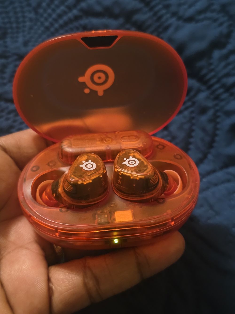 Translucent Orange True Wireless Earbuds with Charging Case
